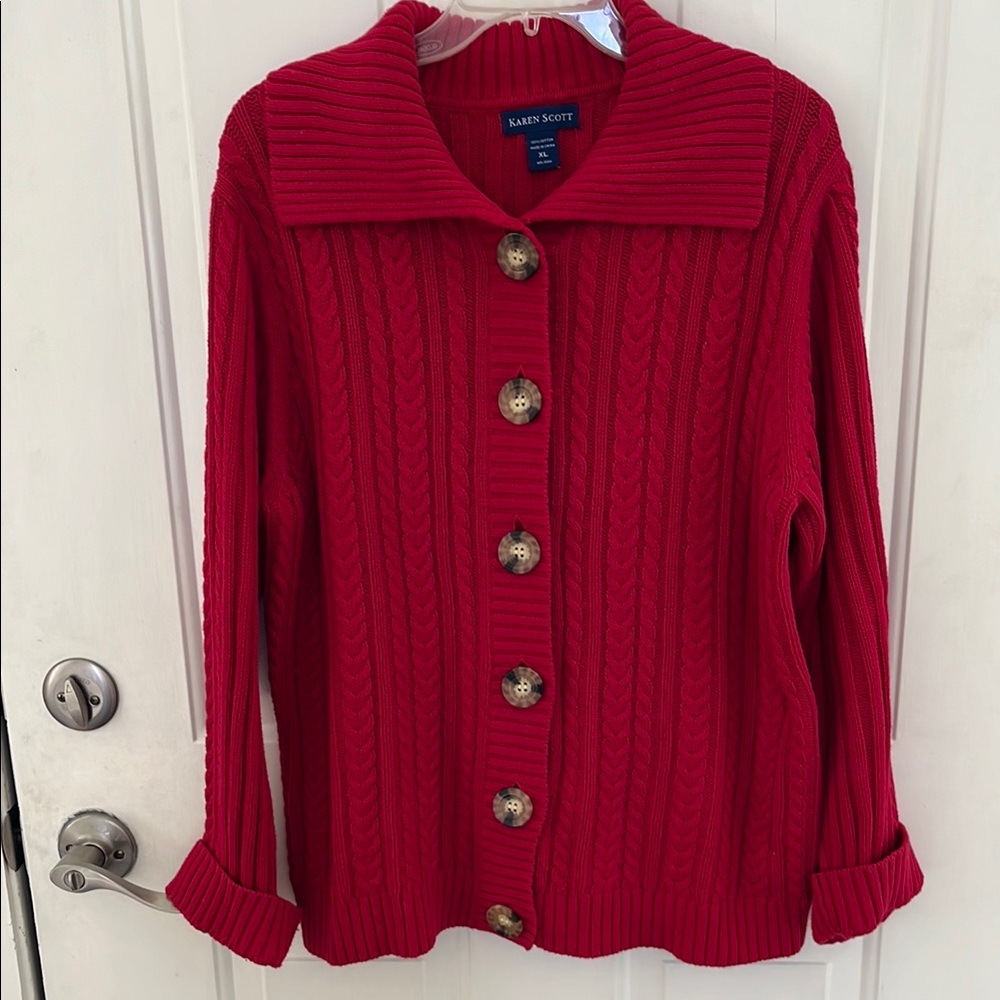 Karen Scott Red Cable Knit Sweater